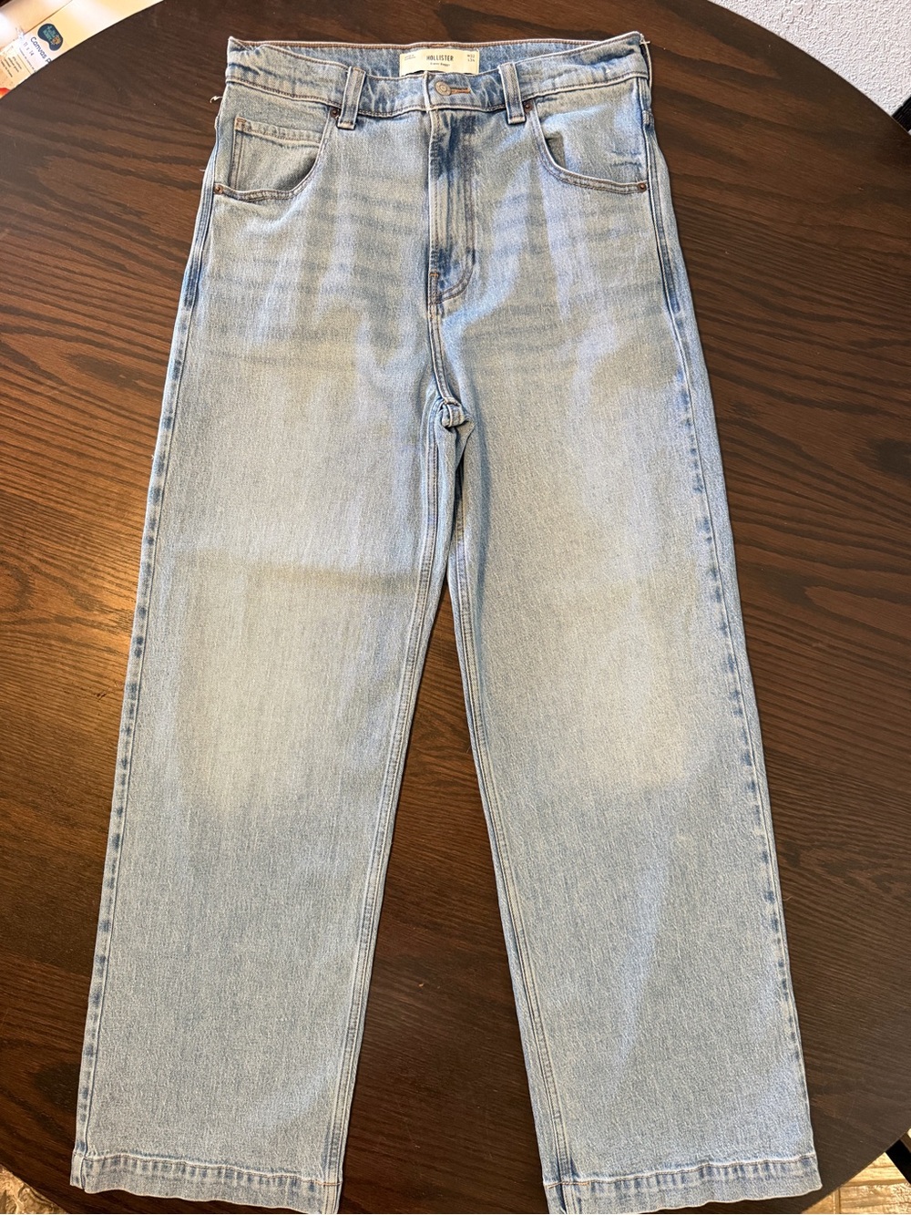 Hollister Super Baggy Light Blue Denim Jeans with Embroidered graphic pocket
